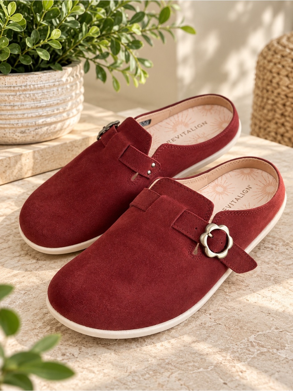 Revitalign Solaire Suede Slip-On Mules Burgundy Size 9 #76